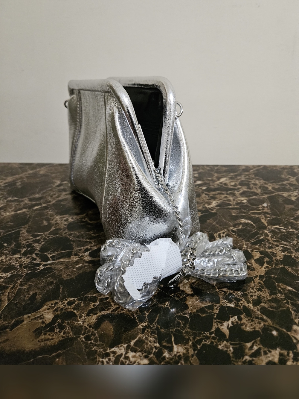 Silver Metallic Chain-Handle Women's Clutch - Picture 3 of 5
